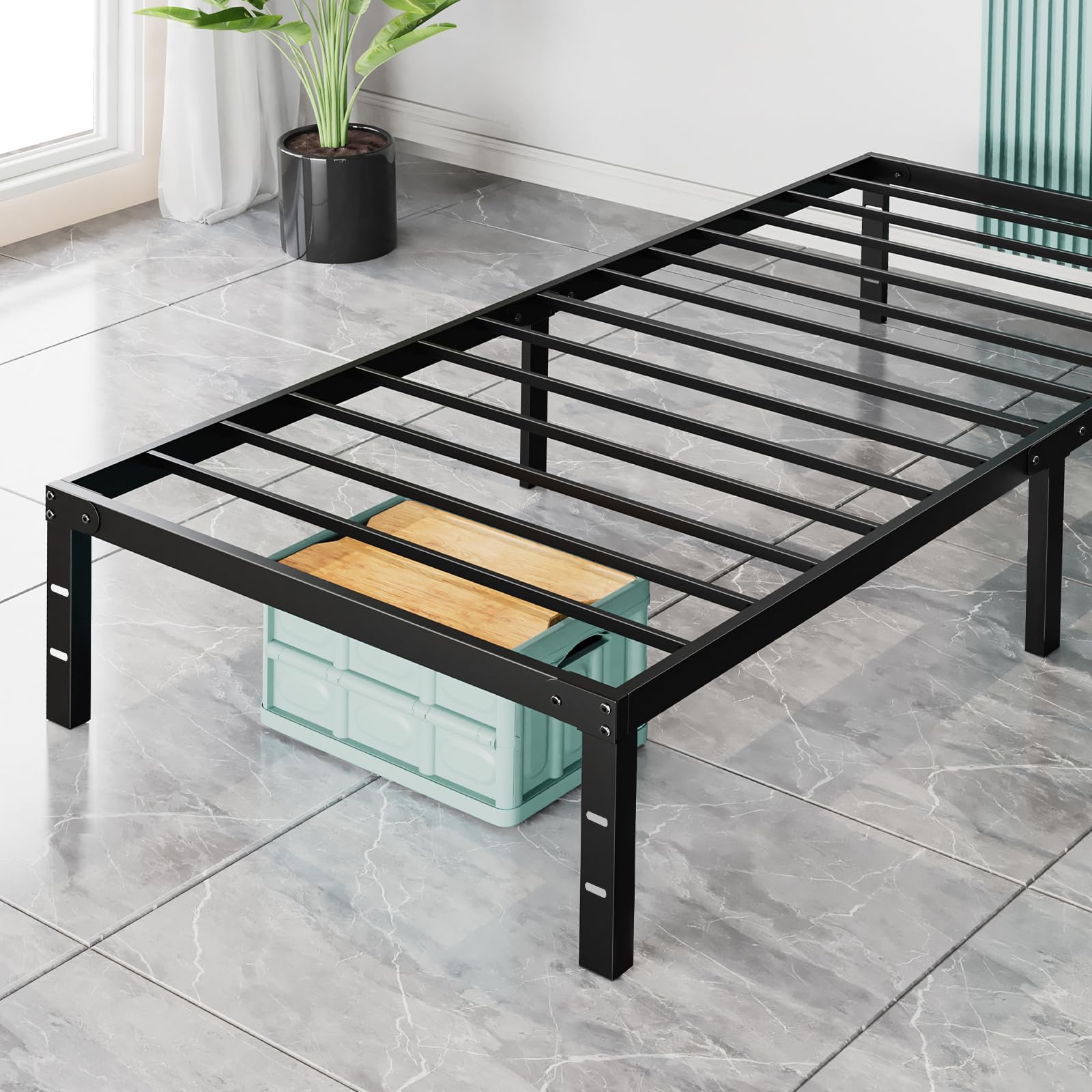 Sweetcrispy Twin Bed Frame with heavy-duty steel platform for durable support.