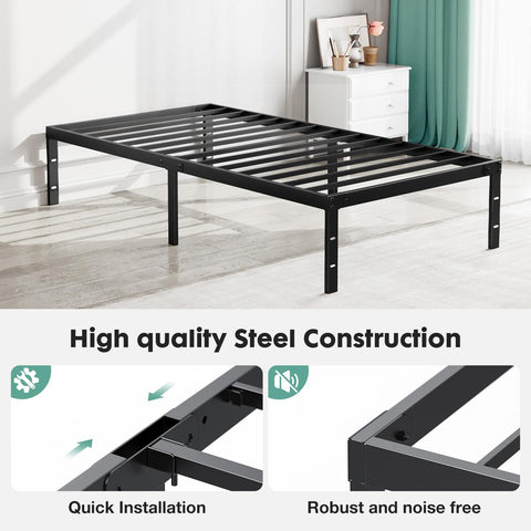 Sweetcrispy Twin Bed Frame reveals under-bed storage space for linens and items.