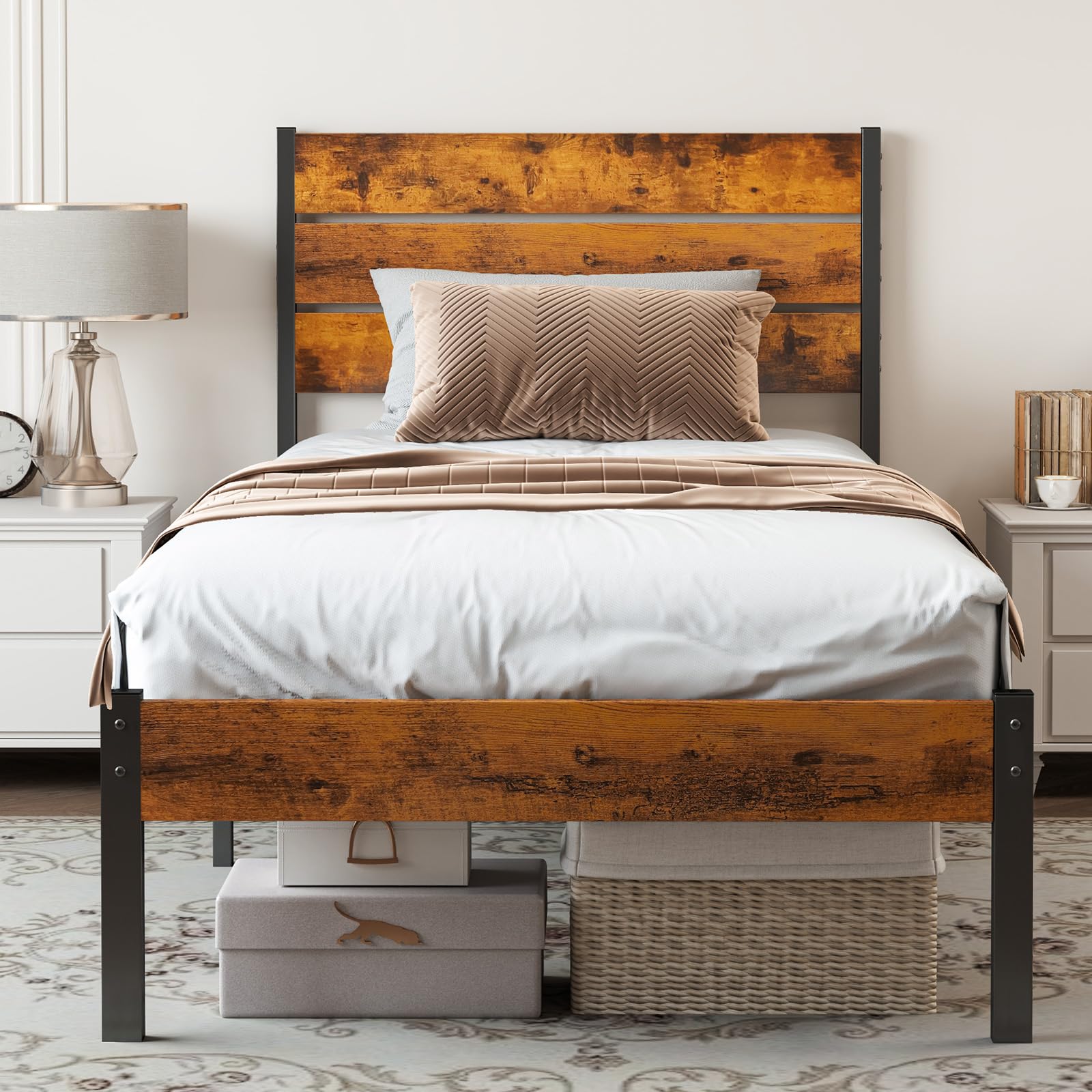 Sweetcrispy twin-size metal bed frame headboard with sturdy support.