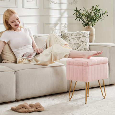 Sweetcrispy vanity stool available in white, pink, and grey colors.