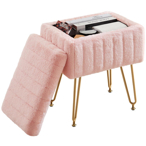 Sweetcrispy vanity stool with plush faux fur cushion for comfort.