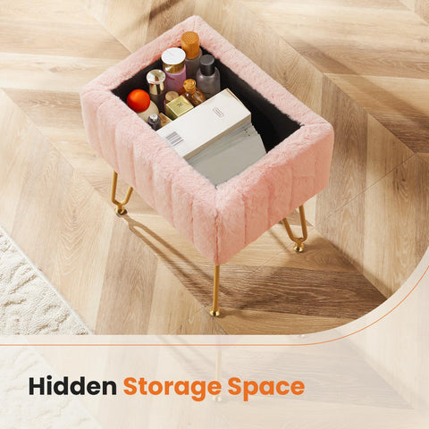 Sweetcrispy vanity stool with four gold-finish legs for stability.