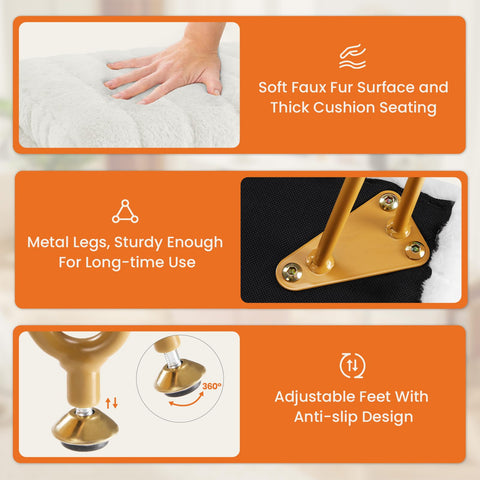 Sweetcrispy vanity stool with gold metal legs provides sturdy, stylish support.