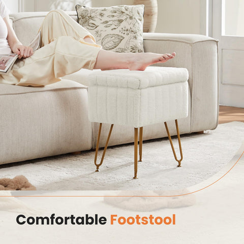 Sweetcrispy vanity stool features soft faux fur cushion for cozy seating.
