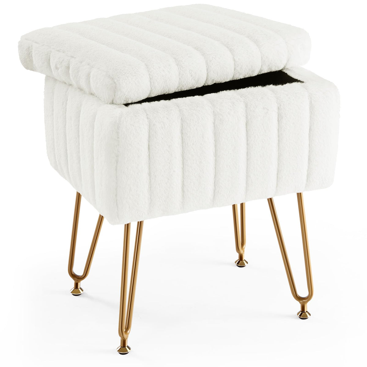 Sweetcrispy vanity stool with hidden storage keeps cosmetics neatly tucked away.