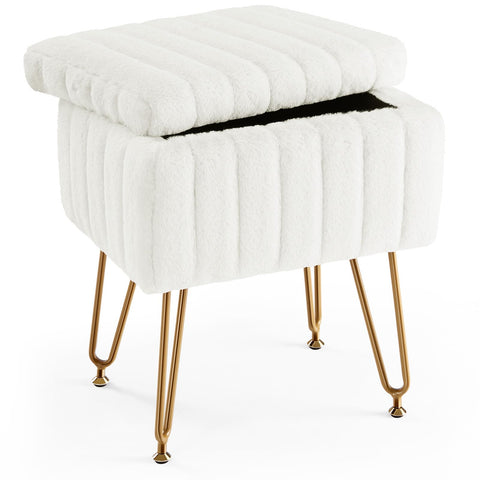 Sweetcrispy vanity stool with hidden storage keeps cosmetics neatly tucked away.