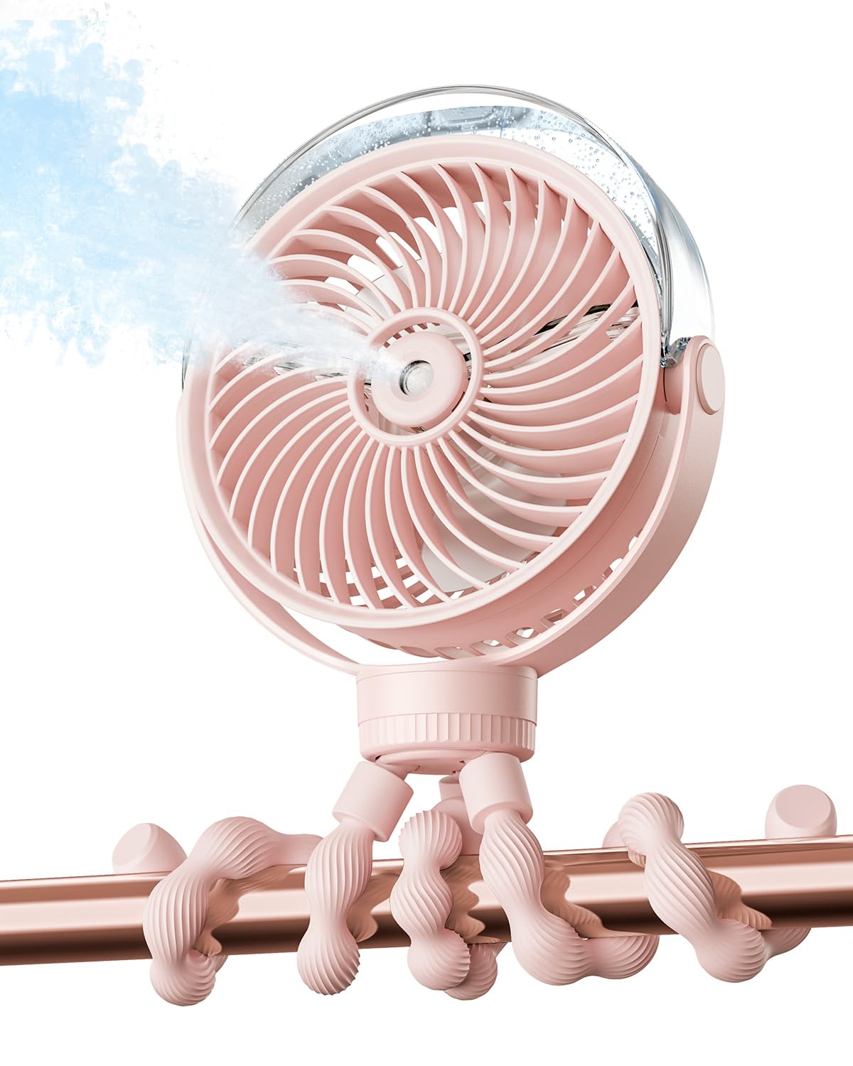 Sweetfull Misting Stroller Fan pink front view for cooling on the go.
