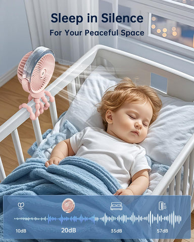 Sweetfull Misting Stroller Fan pink quiet operation near naptime.