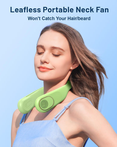 Sweetfull neck fan with 360 breeze demonstrates all-around cooling on the go.