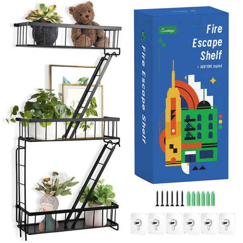 SweetSage Fire Escape Shelf 3-tier wall mount for compact storage and stylish display.