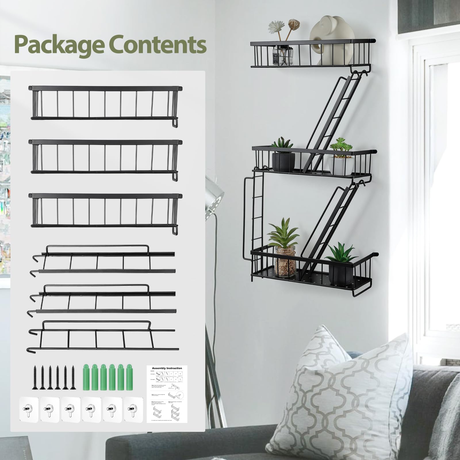 SweetSage Fire Escape Shelf kit includes installation hardware for quick setup.