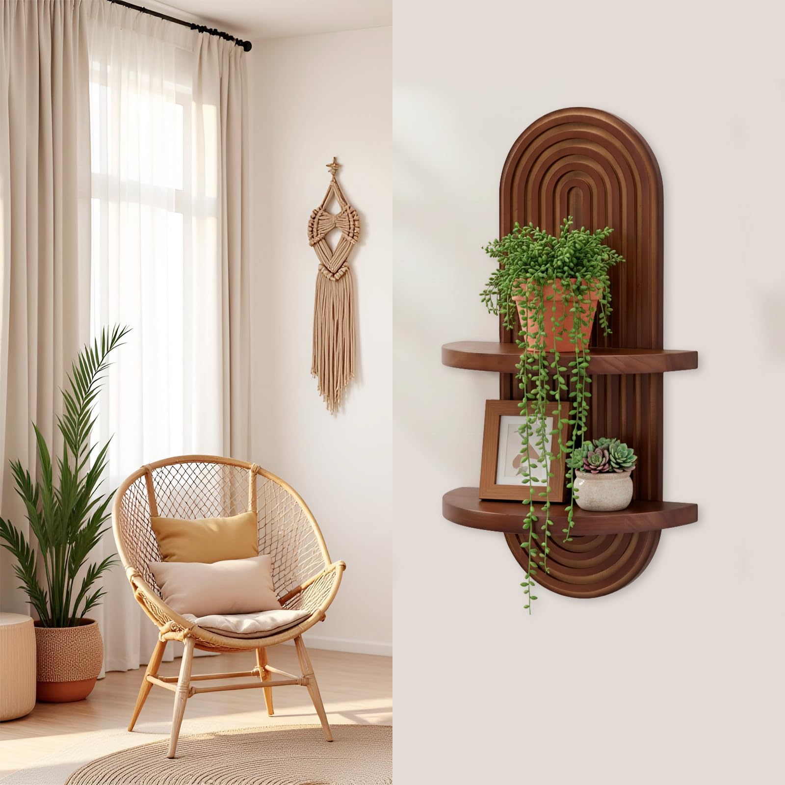 SweetSage modern arch shelf display elevates living room decor.