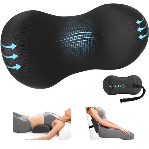 SweetSlubr lumbar support pillow on an office chair improving back alignment and comfort.