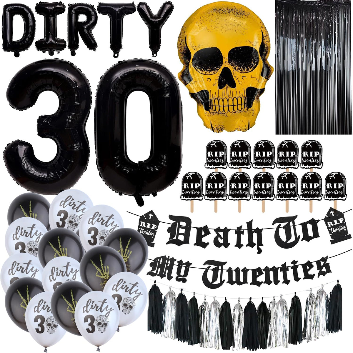 Swept Death to My 20s banner elevates a bold 30th birthday vibe for photos