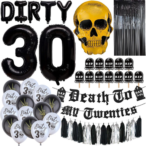 Swept Death to My 20s banner elevates a bold 30th birthday vibe for photos