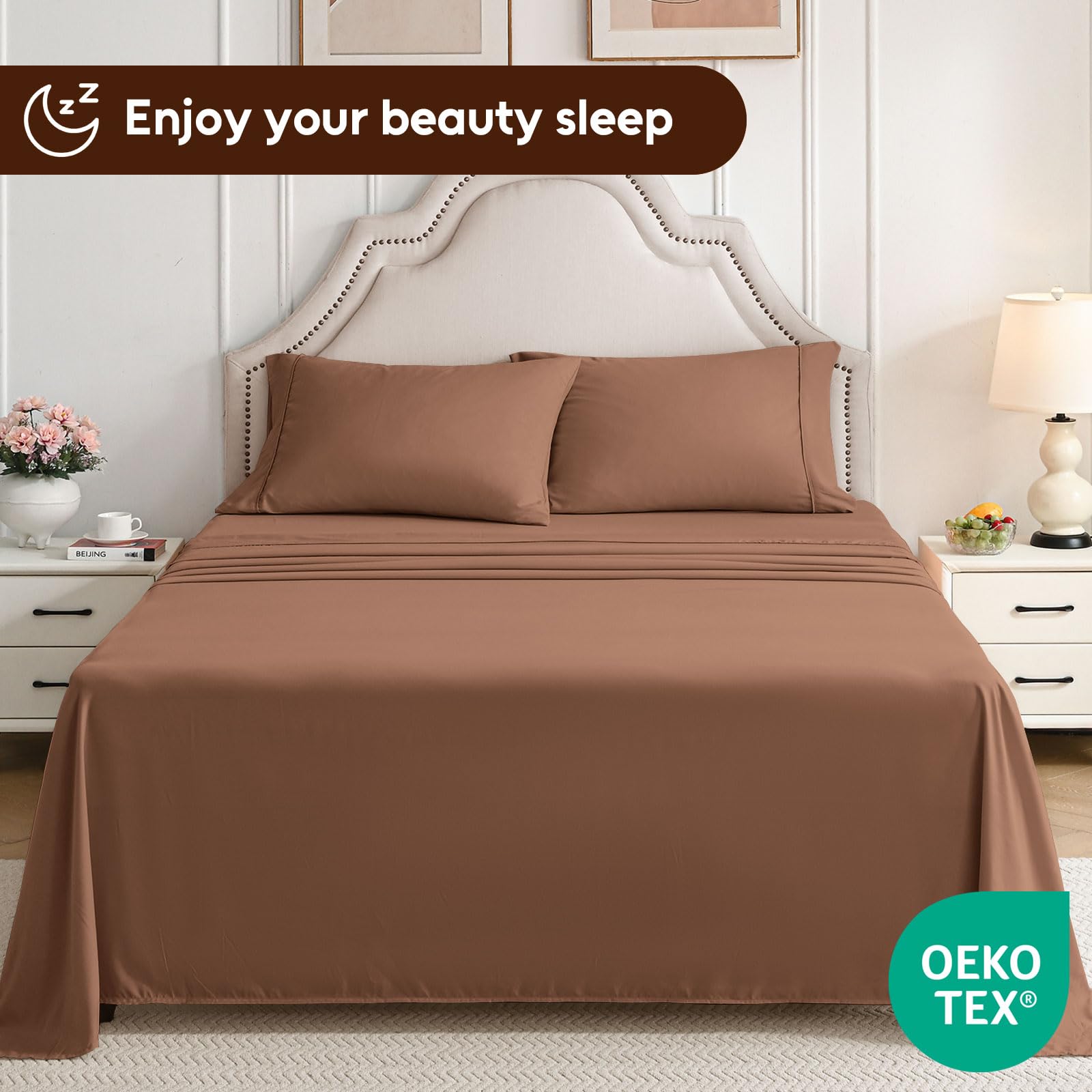 Swiftify queen sheet set wrinkle-free finish offers easy care and lasting look