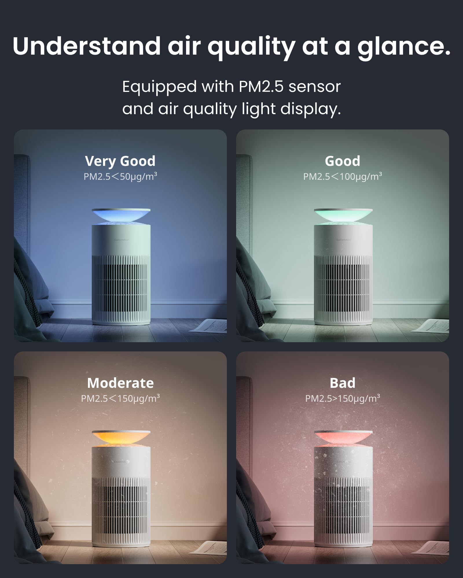 SwitchBot Air Purifier mobile app control for on/off and schedules.