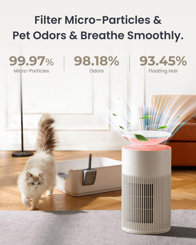 SwitchBot Air Purifier Pet mode boosts intake to capture pet hair.