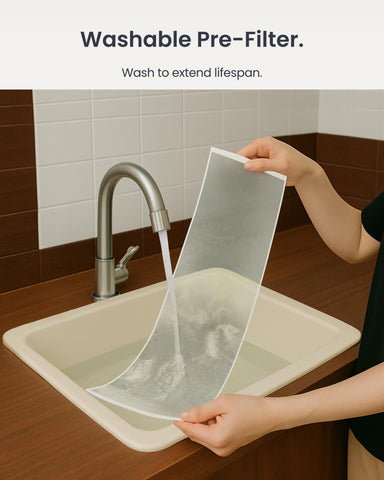SwitchBot Air Purifier washable pre-filter helps extend filtration life.