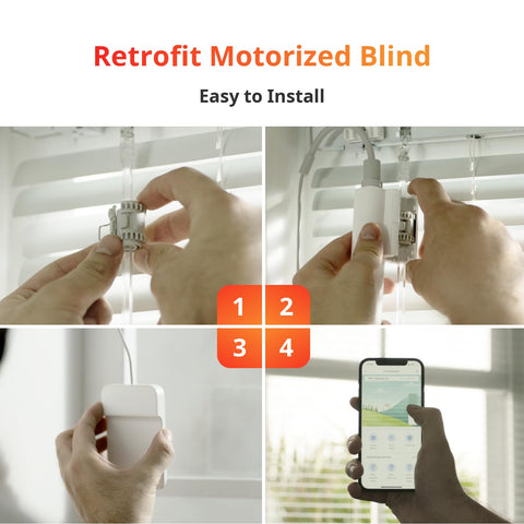 SwitchBot blind tilt assembly demonstrates easy retrofit for existing blinds.