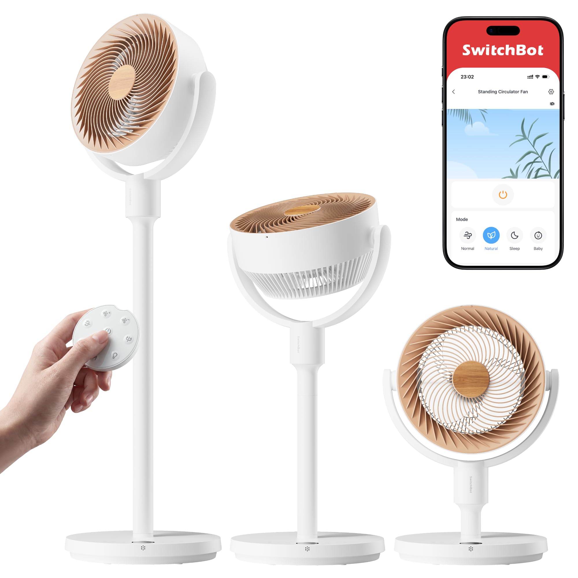 SwitchBot Smart Pedestal Fan with air flow for fast room cooling.
