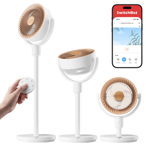 SwitchBot Smart Pedestal Fan with air flow for fast room cooling.