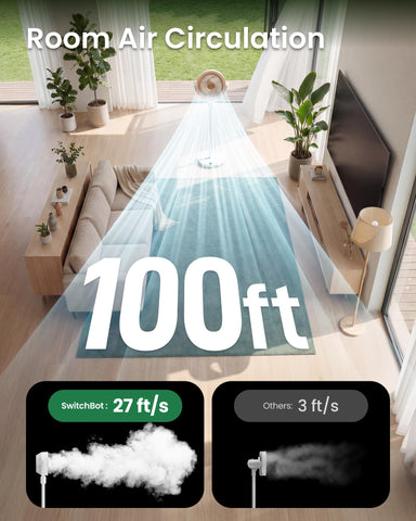 Cordless operation of SwitchBot fan for indoor or outdoor use.