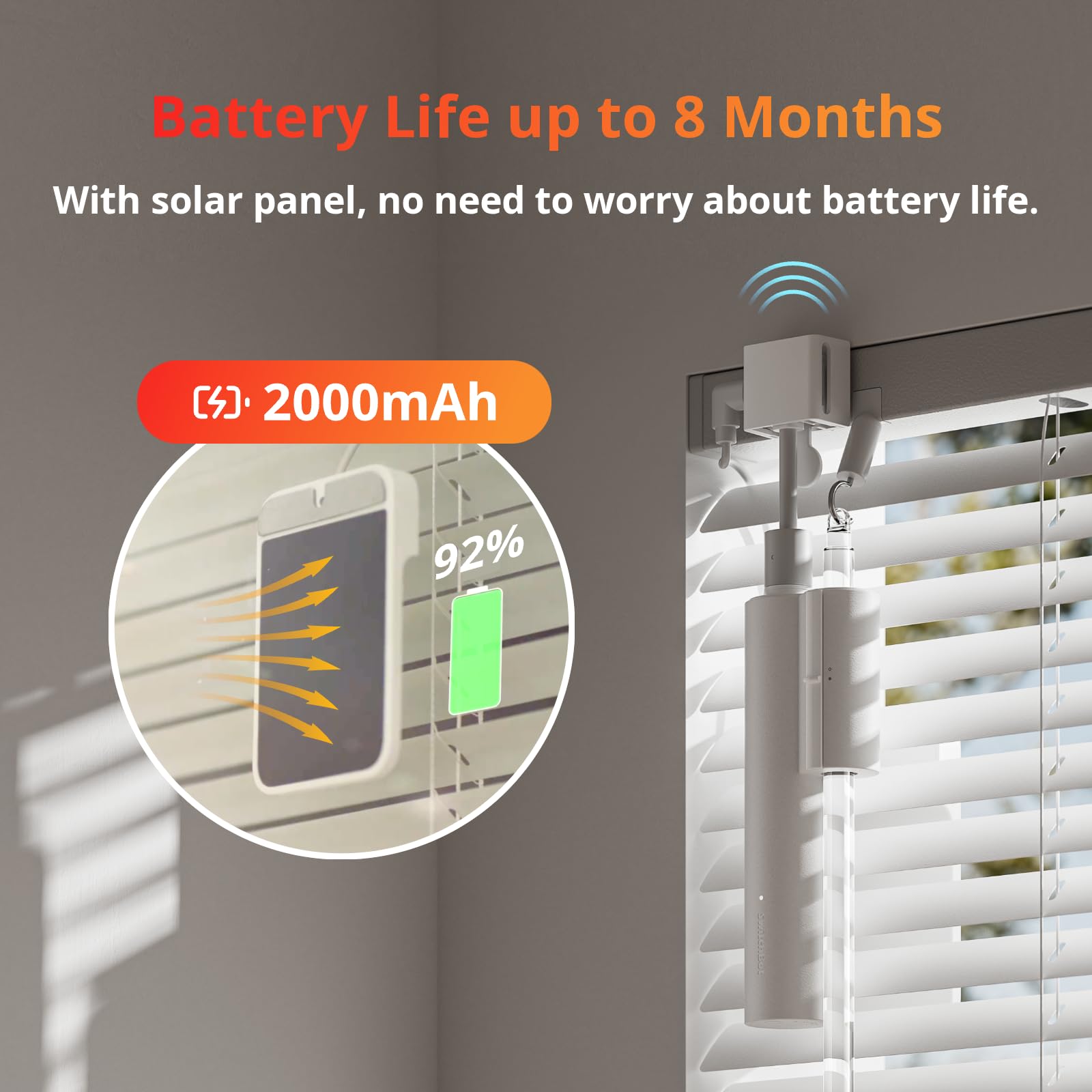 SwitchBot solar powered blind tilt with solar panel for continuous power.