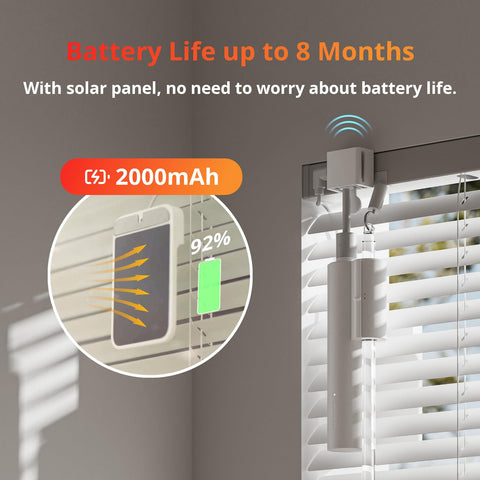 SwitchBot solar powered blind tilt with solar panel for continuous power.