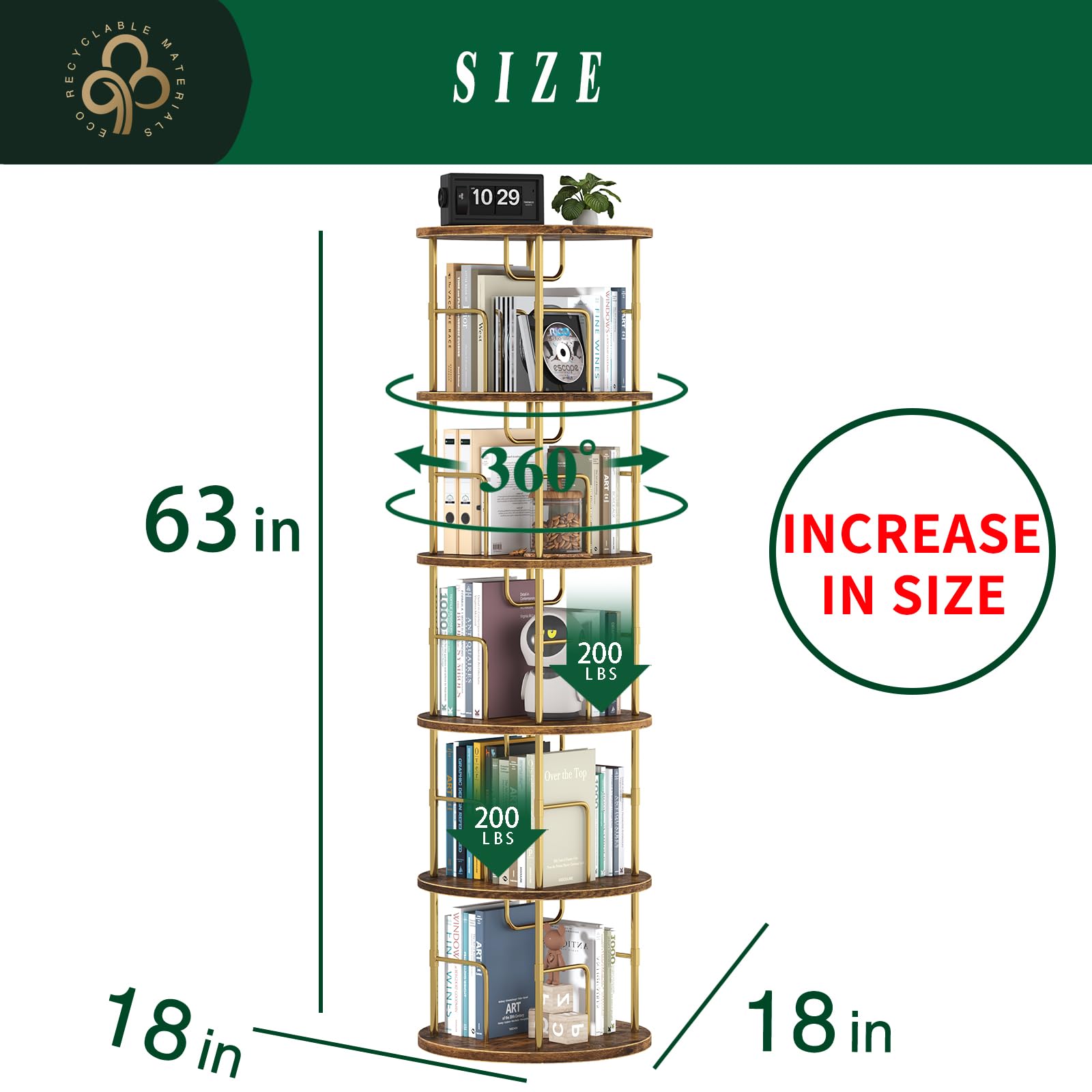 Swlongbooks 5Tier rotating bookshelf 360-degree turntable demonstrates easy access to books from any angle