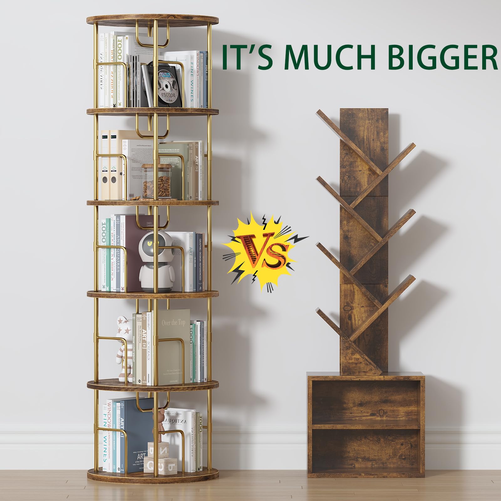 Swlongbooks 5Tier rotating bookshelf assembly kit included simplifies setup in about 30 minutes