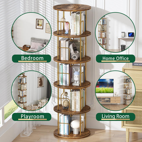 Swlongbooks 5Tier rotating bookshelf durable MDF and metal frame for long-lasting organization