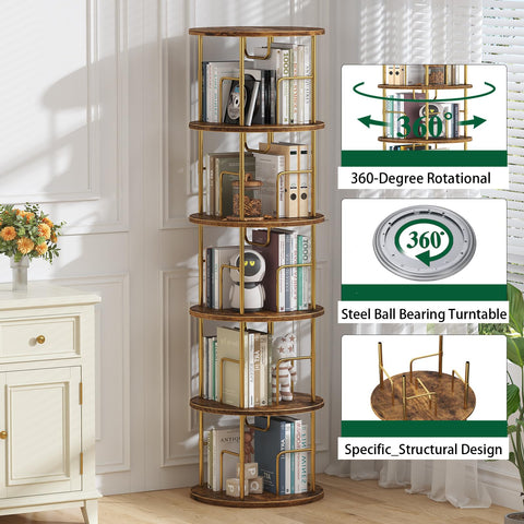 Swlongbooks 5Tier rotating bookshelf tall corner shot showing height and vertical footprint