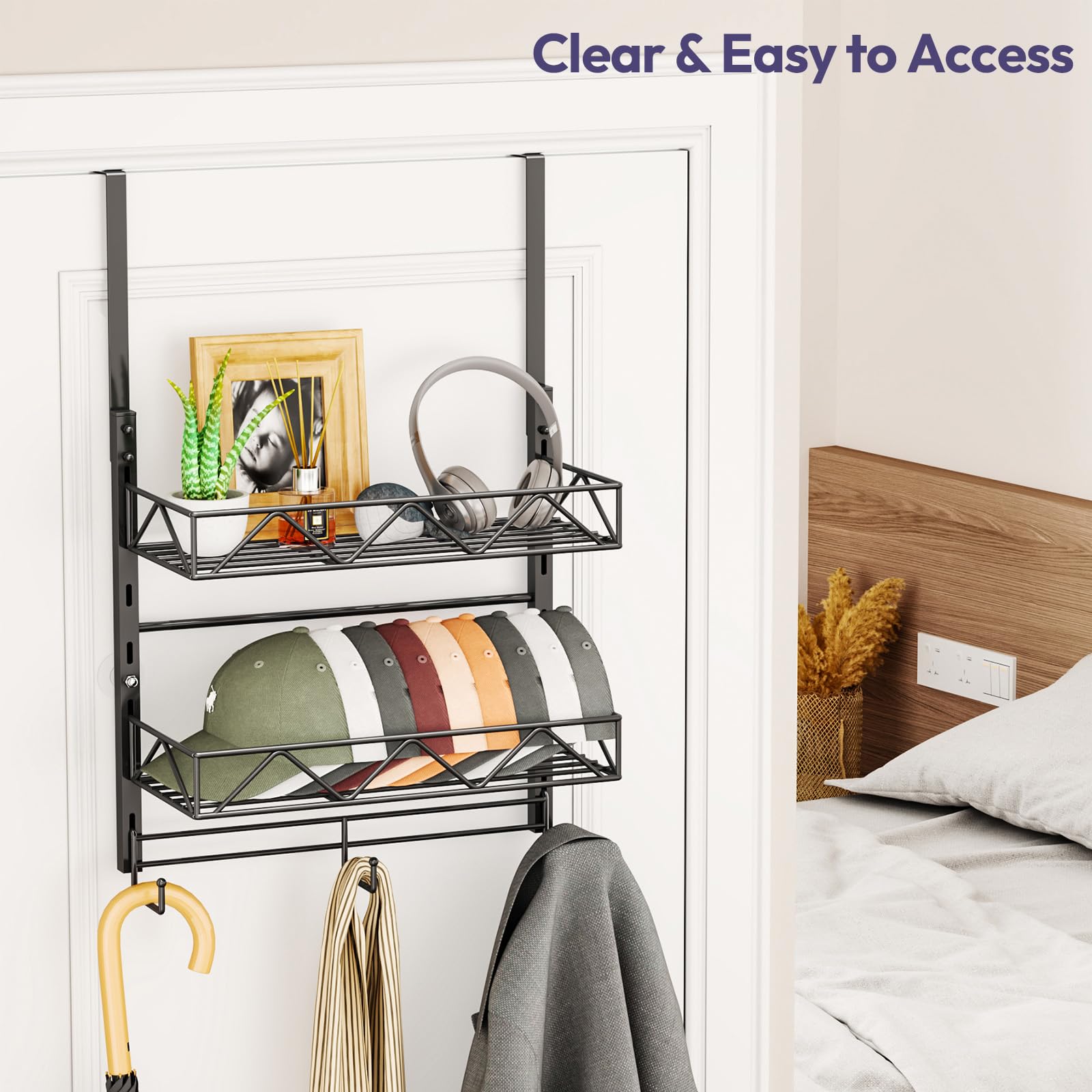 SWTYMIKI anti-swing design keeps hats stable on doors or walls.