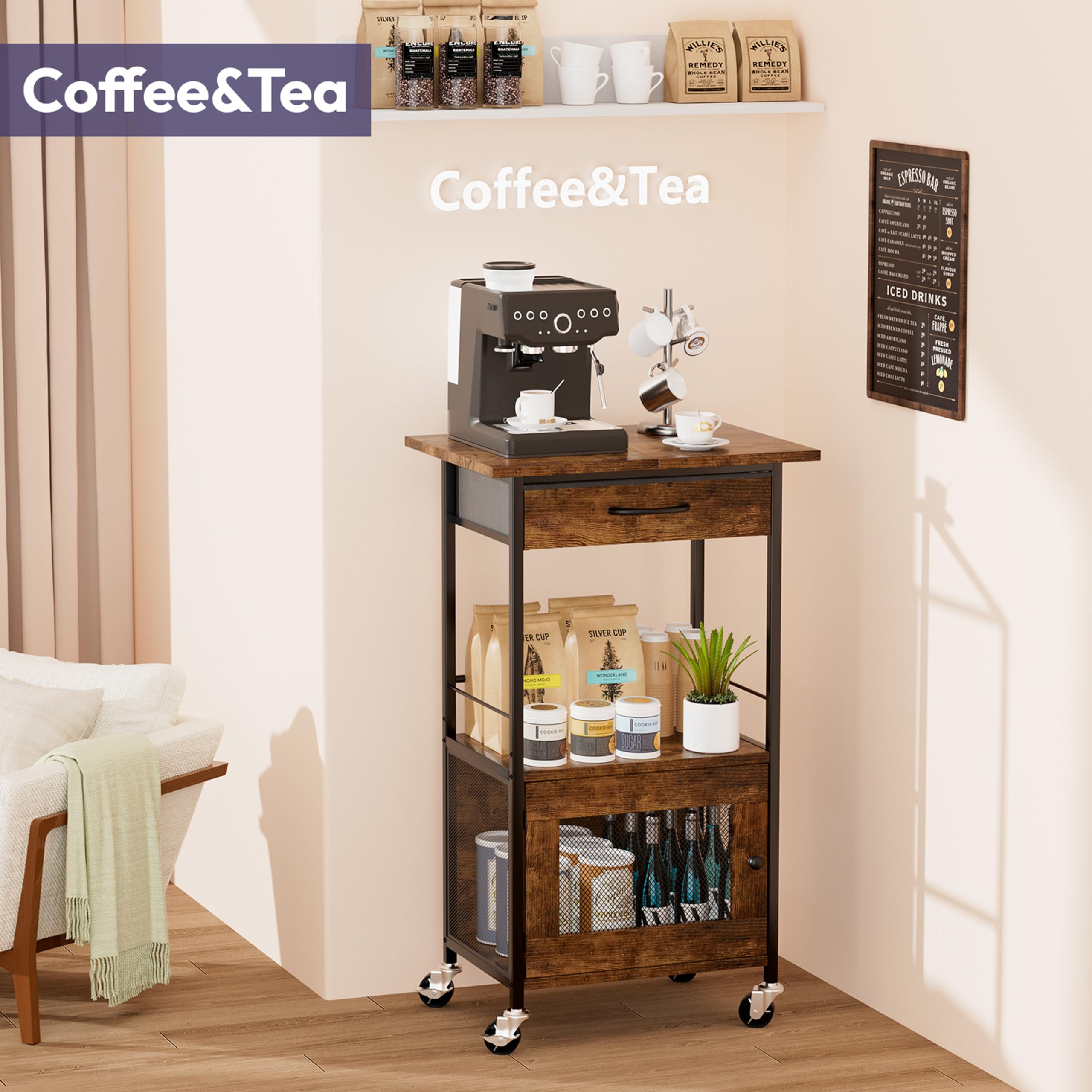 Swtymi Buffets magnetic door cabinet keeps mugs secure.