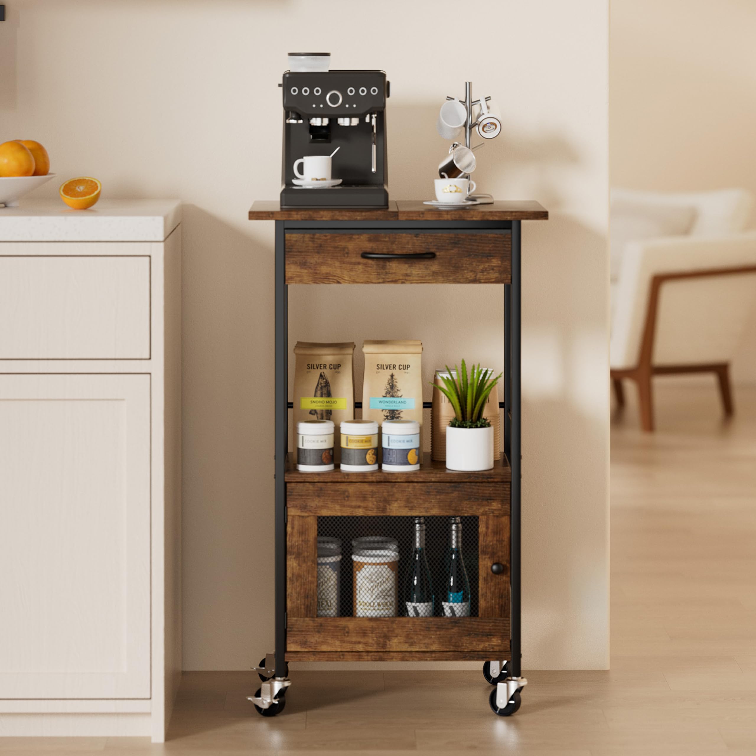 Swtymi Buffets multi-tier design combines coffee and storage.