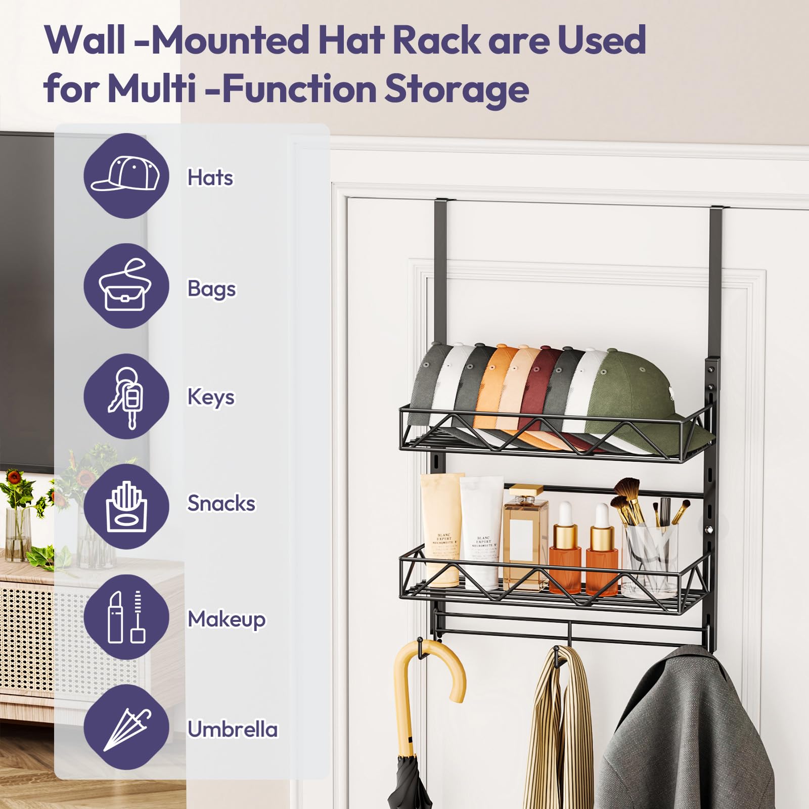 SWTYMIKI cap storage holds up to 29 hats for easy browsing.