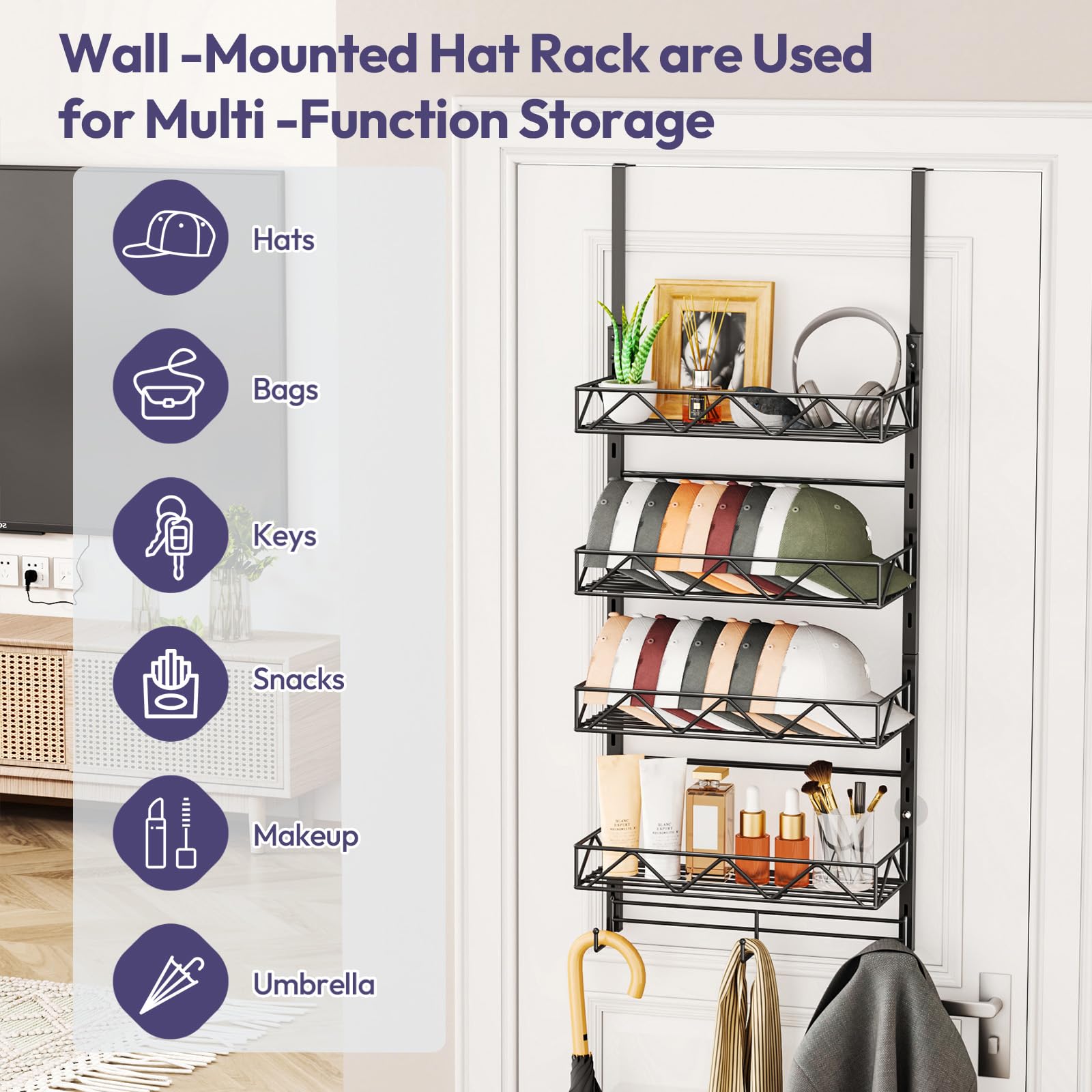 SWTYMIKI hat rack with 3-hooks adds utility for keys and accessories