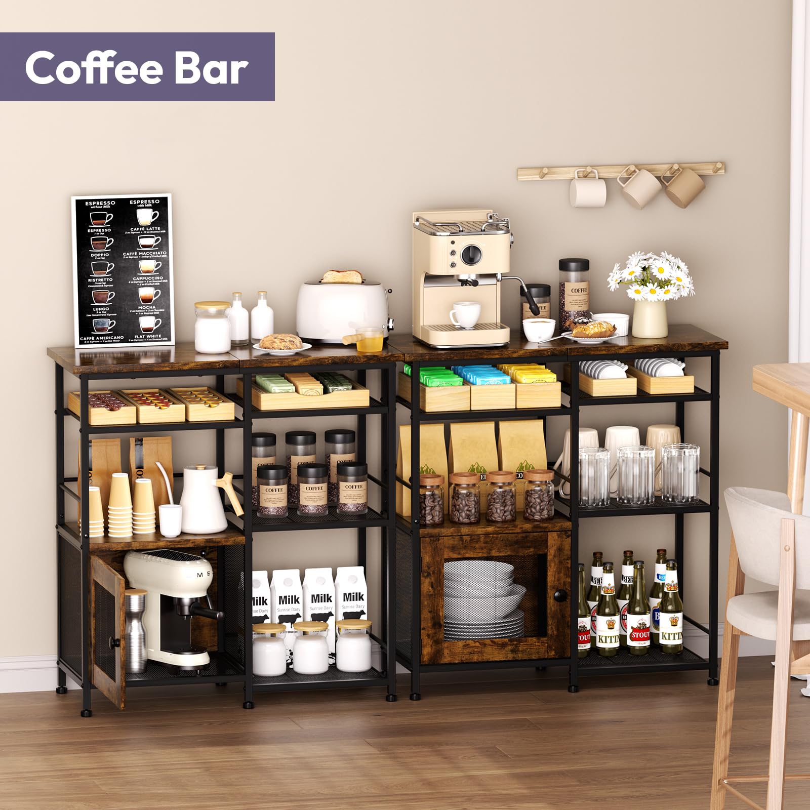 SWTYMIKI Coffee Bar Station with doors adding hidden storage for essentials.