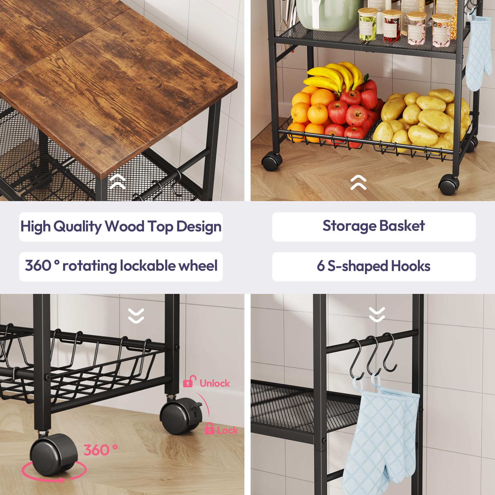 SWTYMIKI rolling cart mesh ventilation keeps contents fresh and dry.