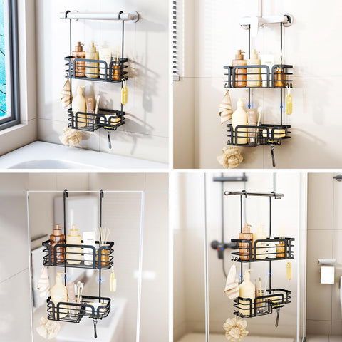 SWTYMIKI two-tier shower shelves maximize bath storage