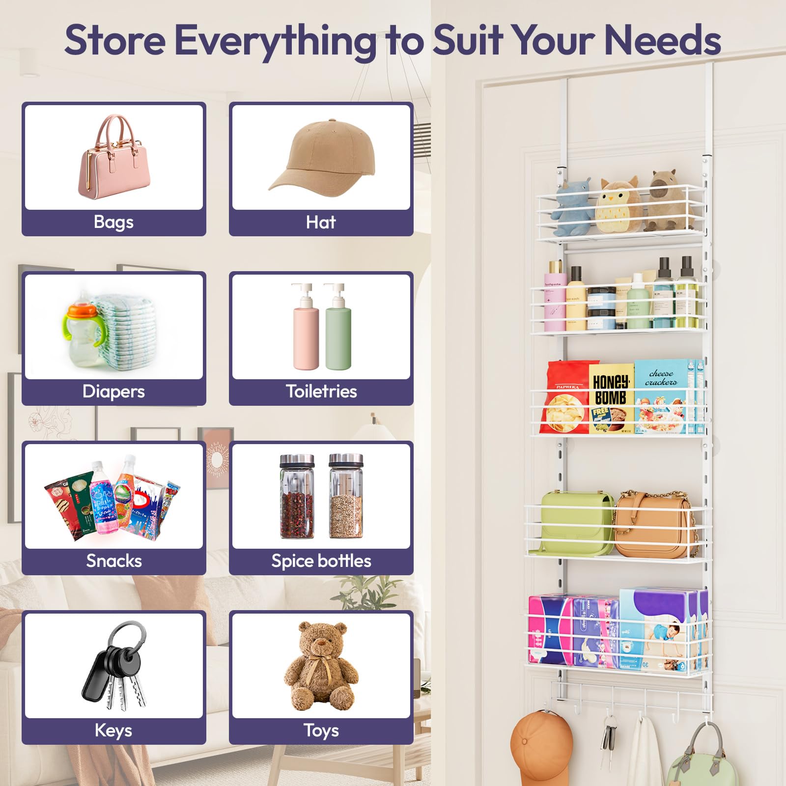 SWTYMIKI over-the-door organizer with six hooks keeps coats handy.
