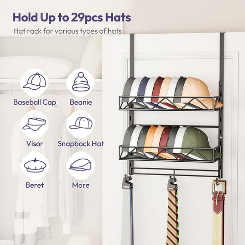 SWTYMIKI wall hat rack with built-in hooks keeps entryway essentials organized.