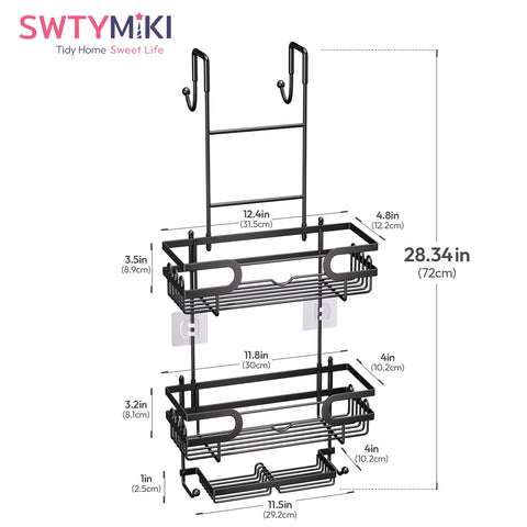 SWTYMIKI 16-hook organizer maximizes shower space for towels, razors, and washcloths.