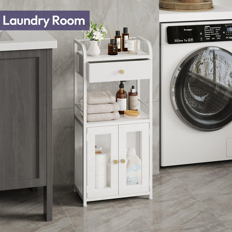 SWYTMIKI bottom cabinet stores towels and larger toiletries neatly