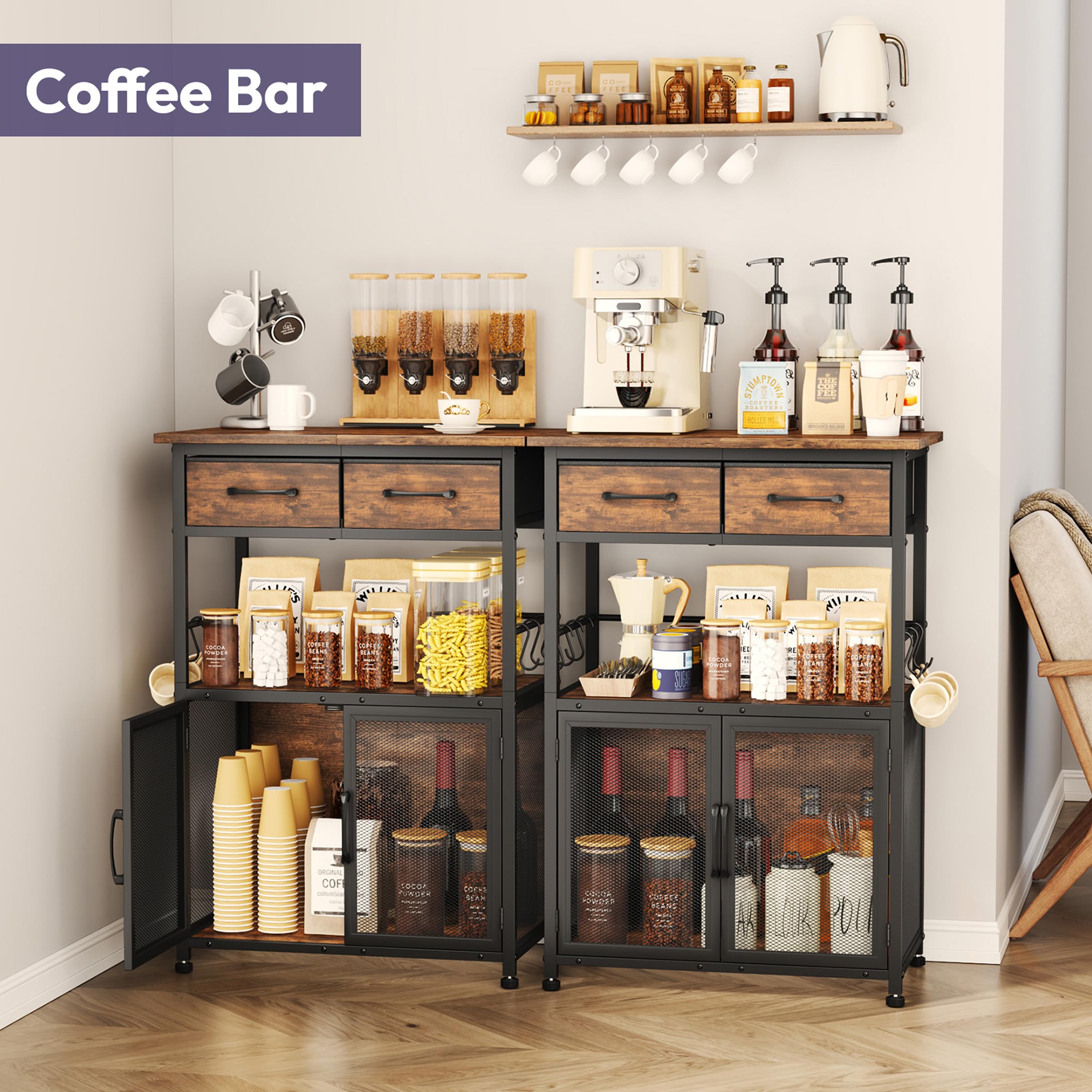 SWTYMIKI coffee bar cabinet drawers keep utensils organized for daily prep.