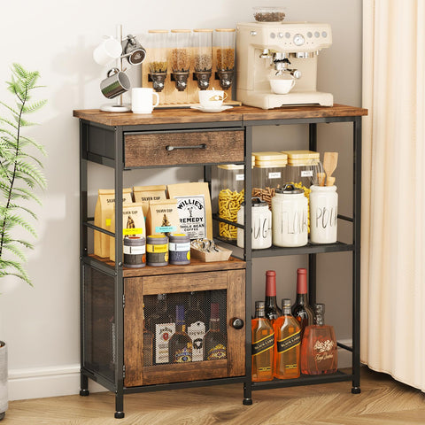 SWTYMIKI coffee bar cabinet front view with see through doors for quick access