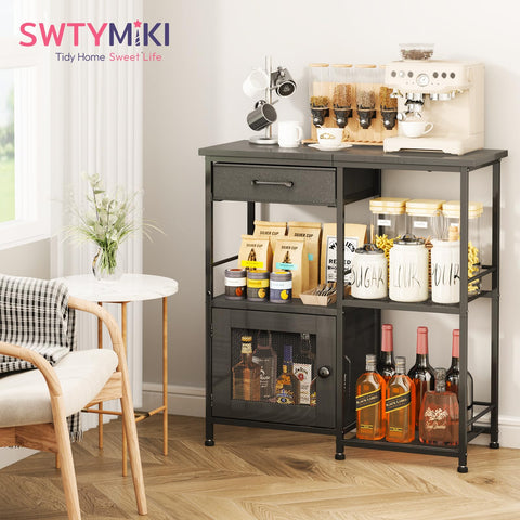 SWTYMIKI coffee bar cabinet open drawers showing organized storage