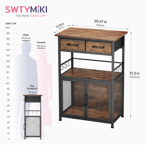 SWTYMIKI coffee bar cabinet rustic-metal-detail adds industrial charm.