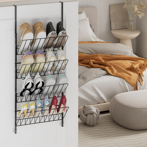 SWTYMIKI dorm entryway shoe storage mounted behind a door to save space.